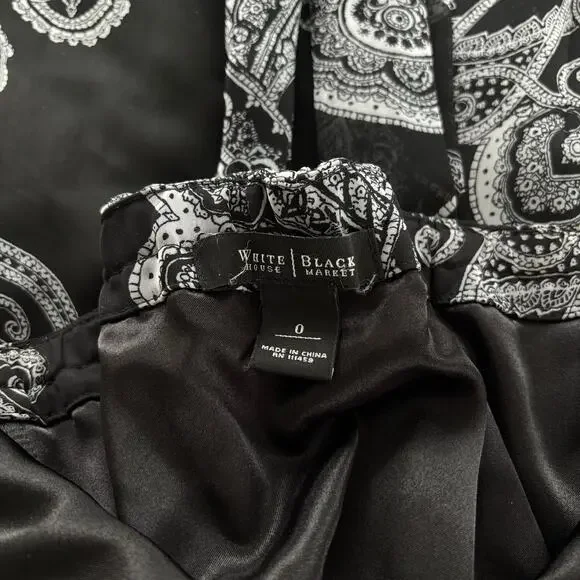 White House Black Market Paisley Midi Dress Halter Black White Wrap Bow Size 0 - Picture 4 of 7